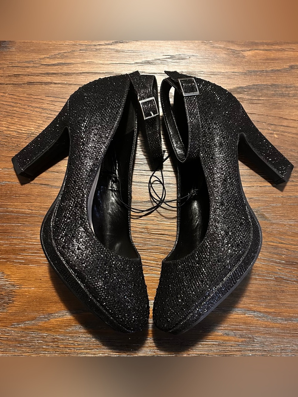 Women’s Black Glitter Andiamo Ankle-Strap Pumps